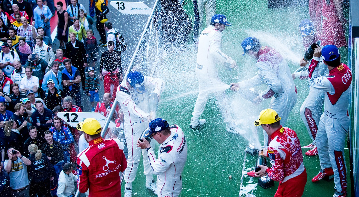 LMP1 Celebrations, Loïc Duval, Lucas di Grassi, Oliver Jarvis winning,  6 Hours of Spa-Francorchamps, Belgium, 2016